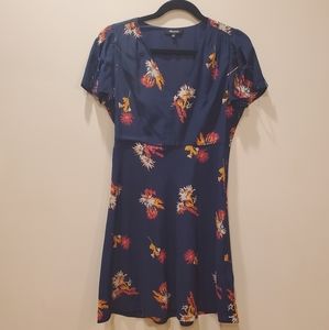 Madewell Blue Silk Poppy Dress in Cactus Flower